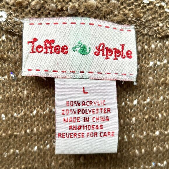 Toffee Apple Cardigan Women’s Large Brown Boho Knit Preppy Stripe Sequin Sweater - Picture 11 of 13